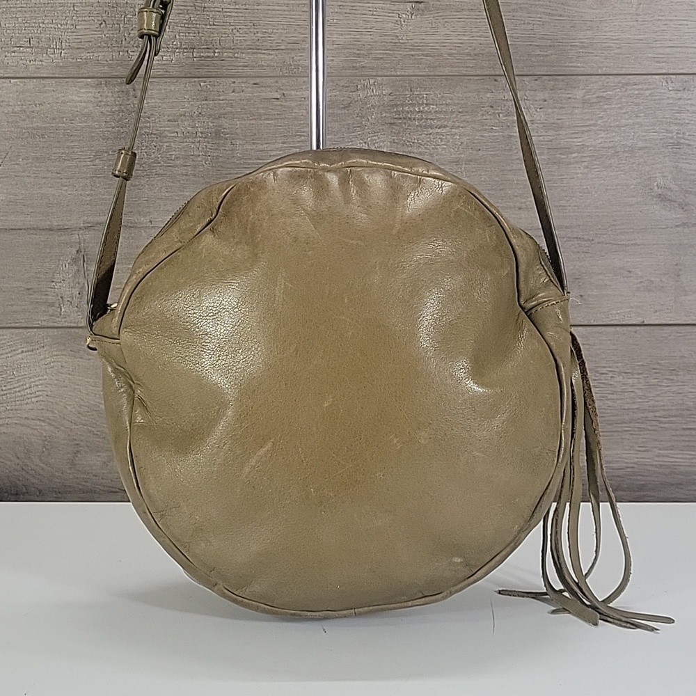 Hobo Round Olive Green Leather Crossbody Bag - Picture 2 of 13